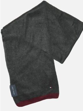 Tommy Hilfiger Charcoal Gray Scarf with Burgundy Edge
